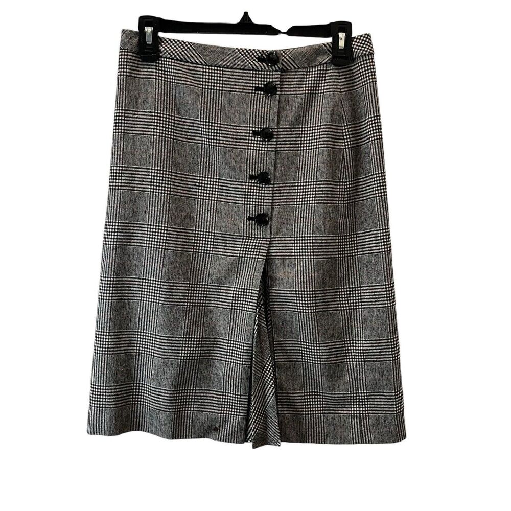 Banana Republic Tan Black Plaid Button Up Pleated A Line Skirt Womens Size 0